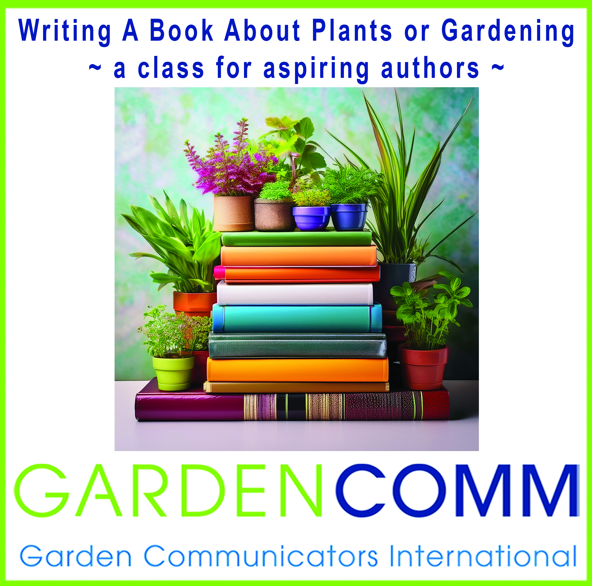 stack of books with potted plants